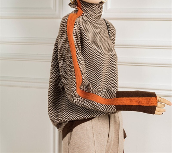 Clivona™ | Herringbone Turtleneck Sweater