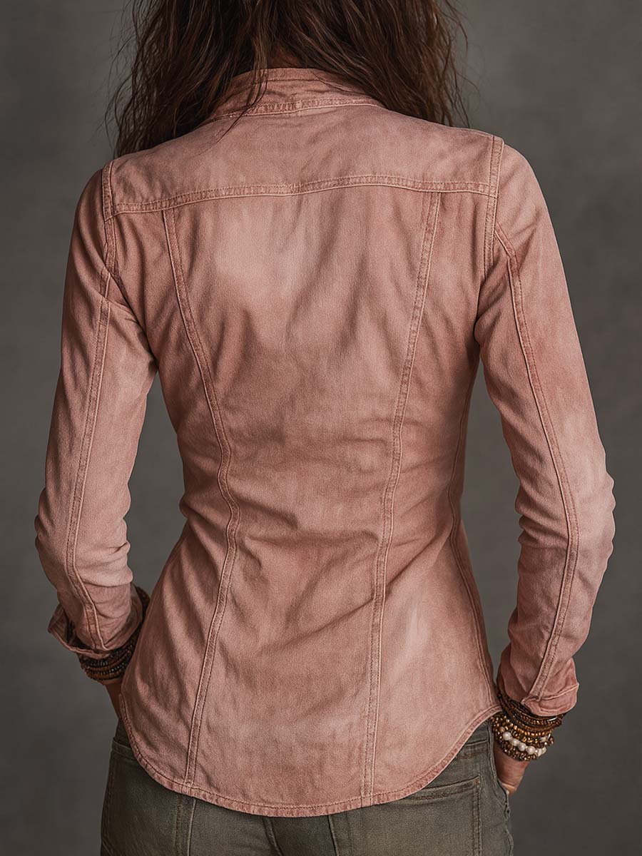 Nadette™ | Vintage Zip-Up Distressed Shirt