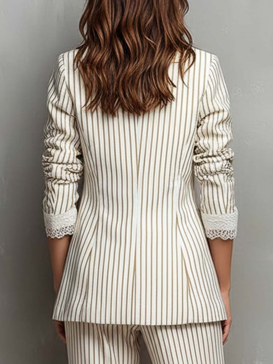 Ilenna™ | Vintage Striped Lace-Trim Blazer