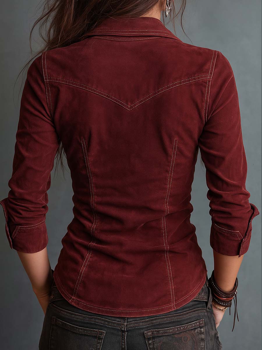 Kendra™ | Vintage Zip-Up Collar Flap Pocket Distressed Shirt
