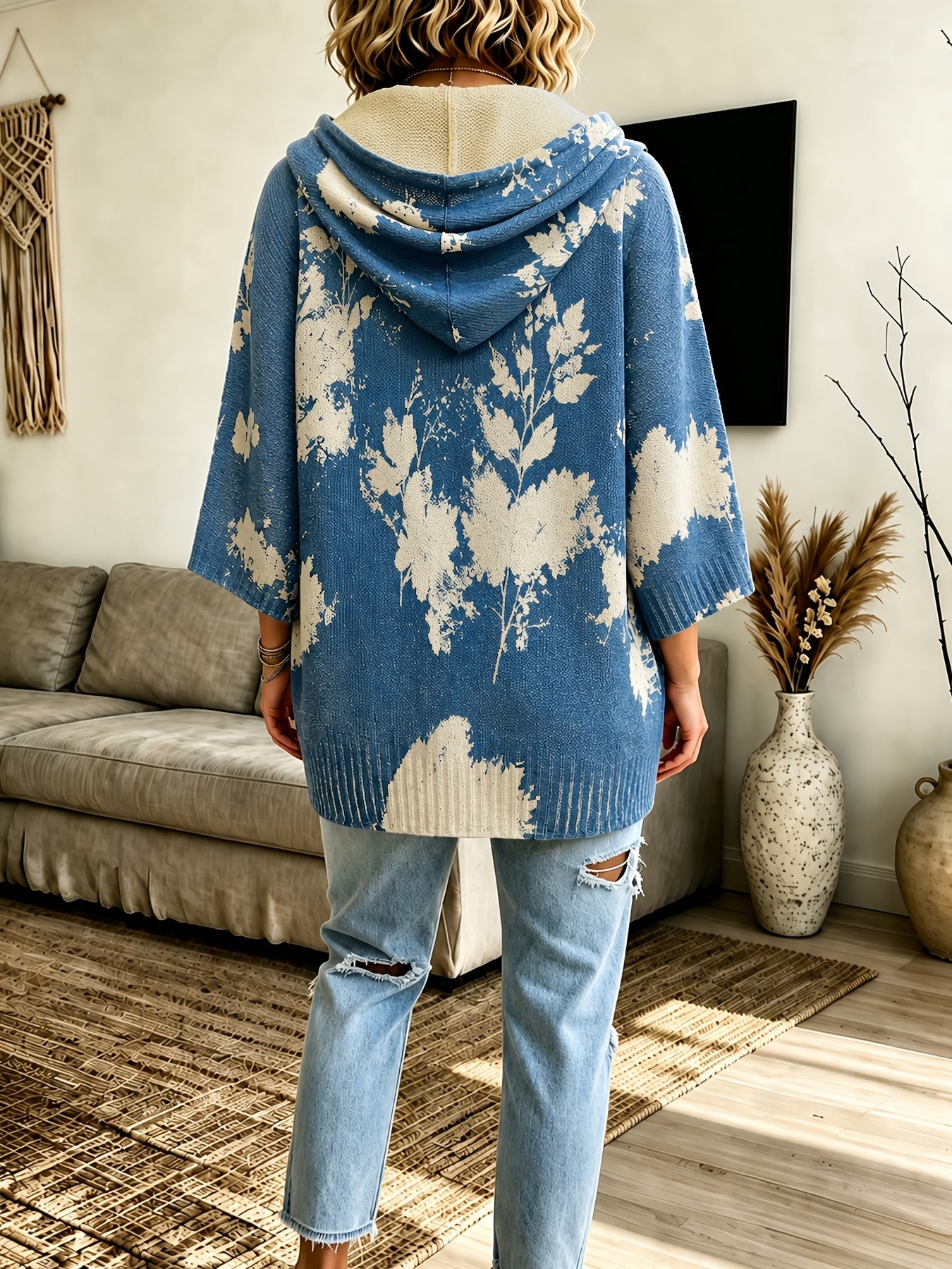 Nadia™ | Floral Hooded Cape Sweater