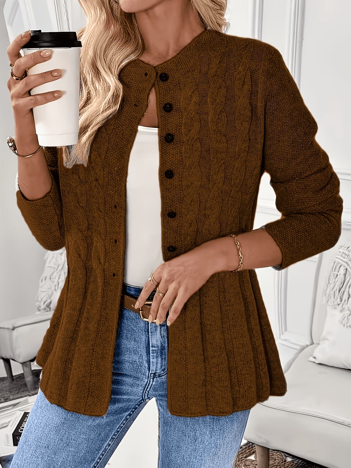 Calder | Rust Peplum Knit Cardigan