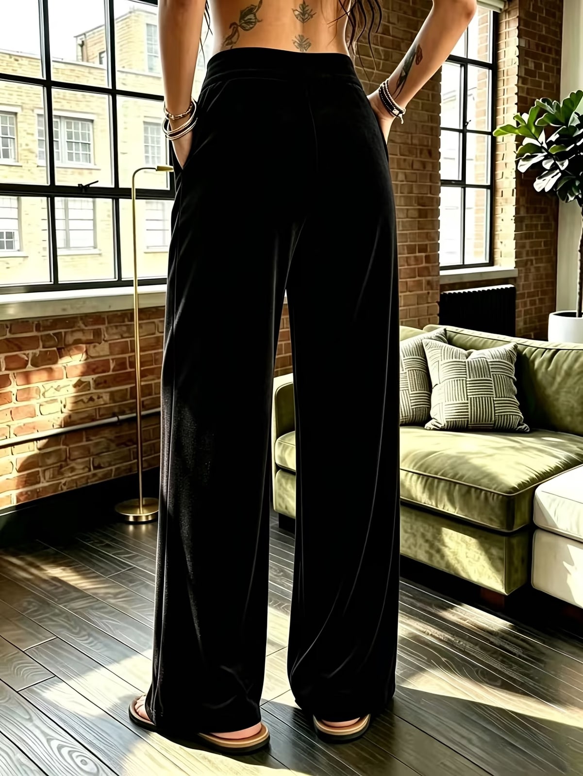 Marchesa | Black Velvet Wide-Leg Trousers