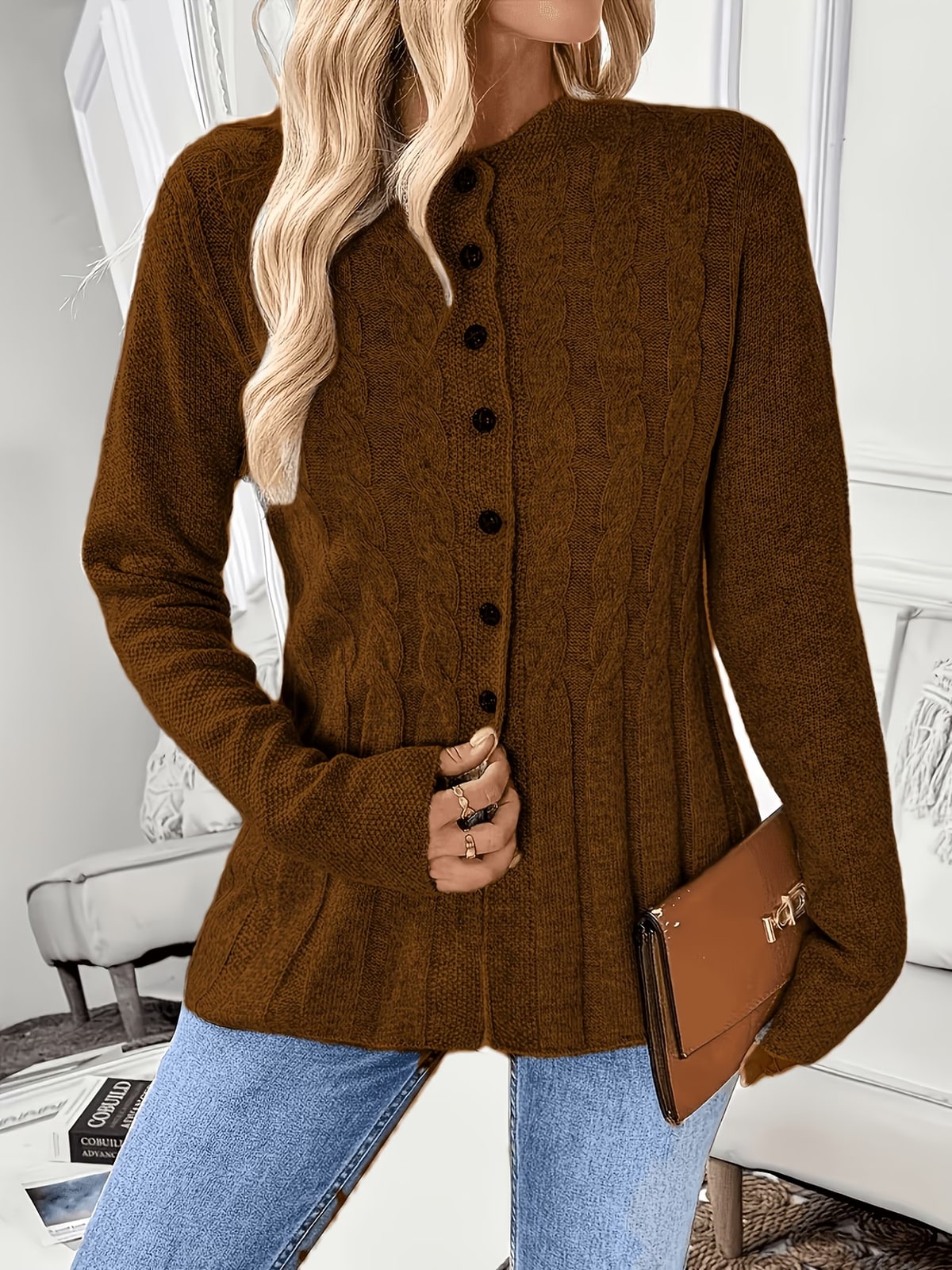 Calder | Rust Peplum Knit Cardigan
