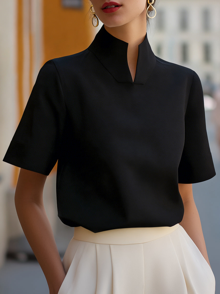 Kendra™ | Minimalist Structured Stand-Collar Blouse