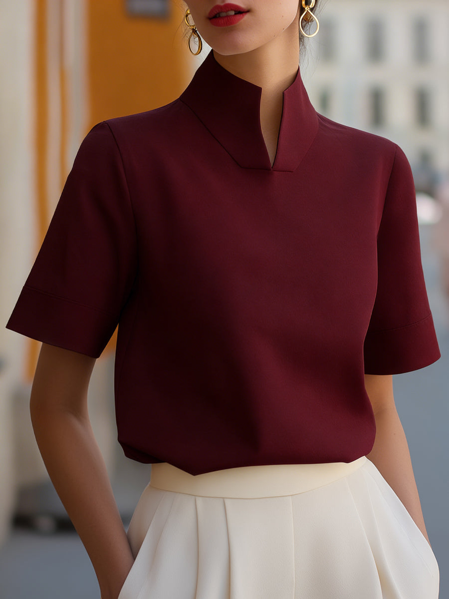 Kendra™ | Minimalist Structured Stand-Collar Blouse