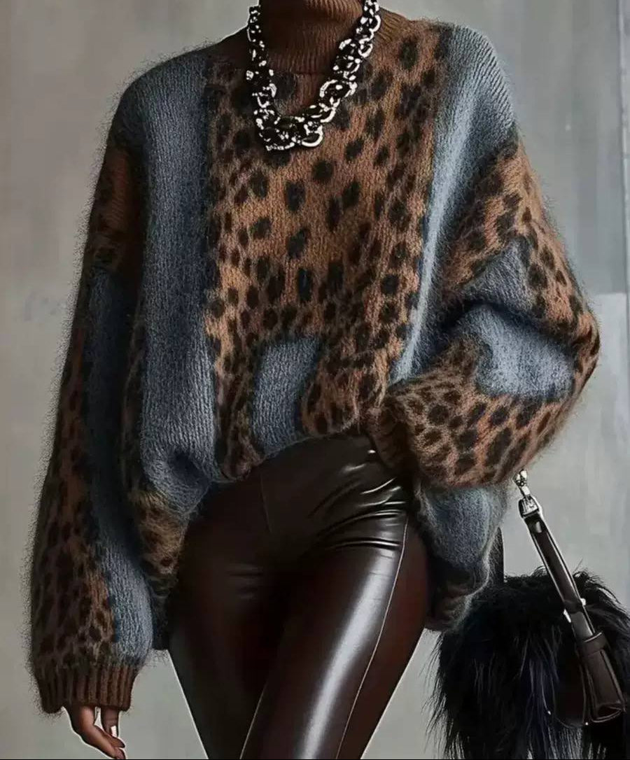 Rhodora™ | Leopard Colour-Block Turtleneck — 1