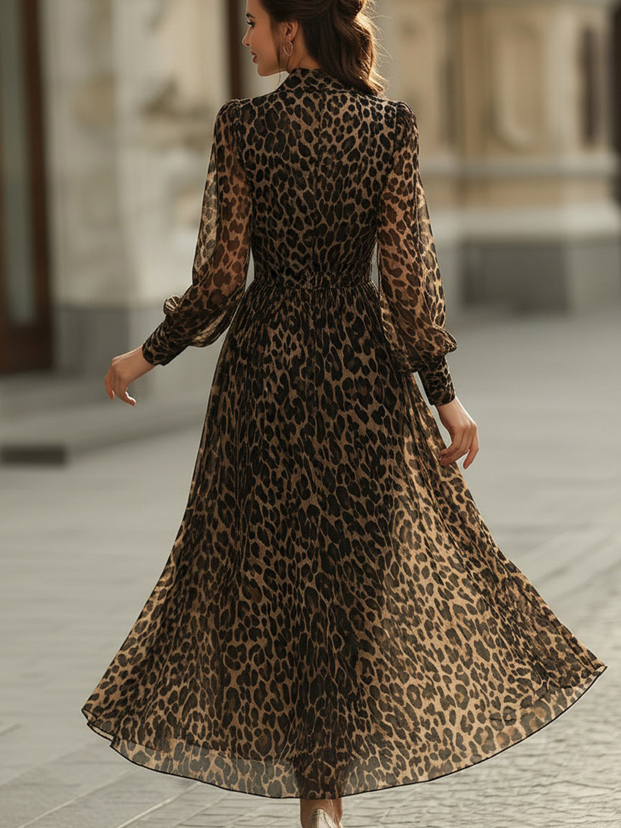 Romilly™ | Long Sleeve Leopard Print Midi Dress