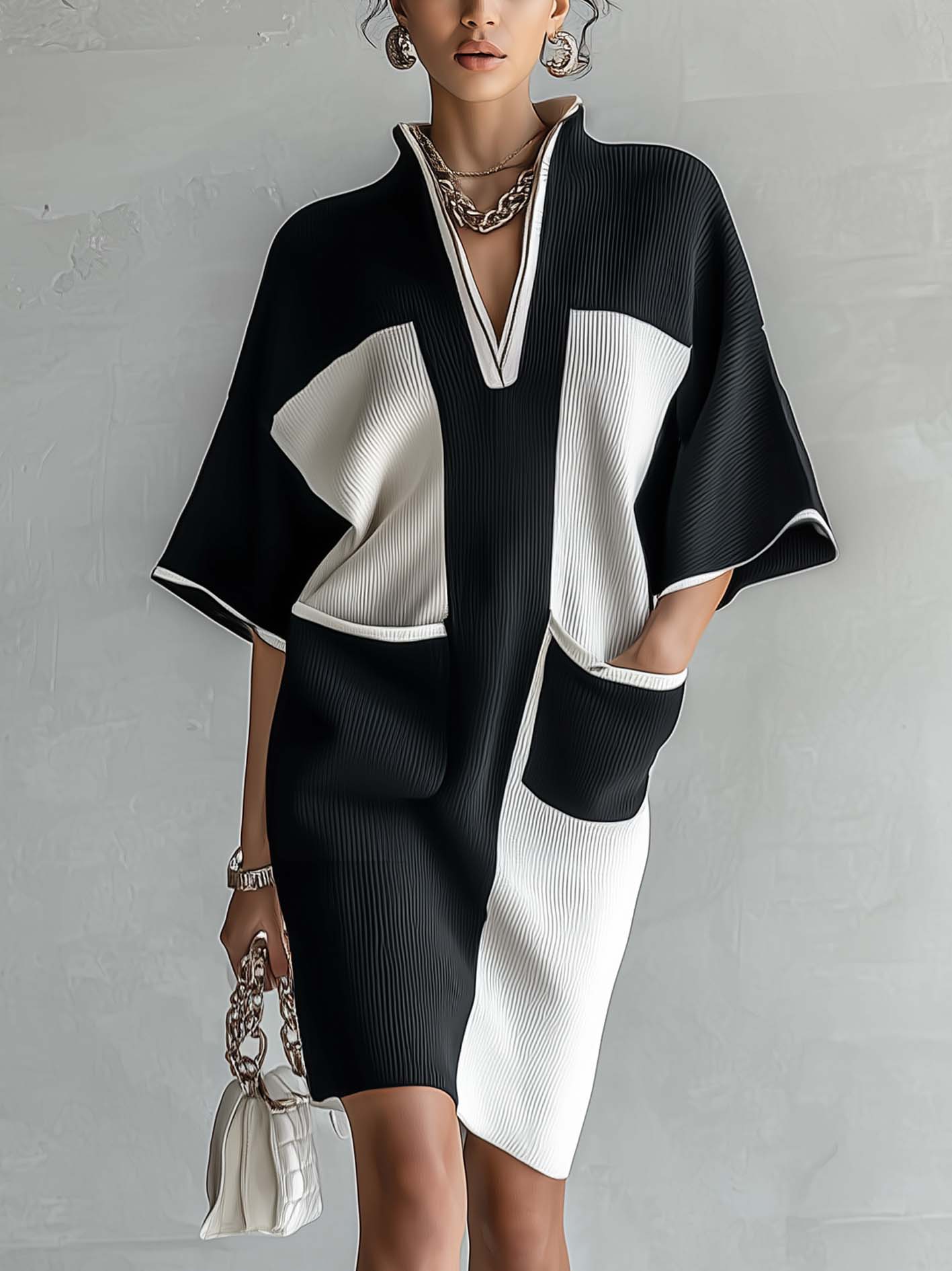 Monceau™ | Color-Block Midi Dress with Batwing Sleeves