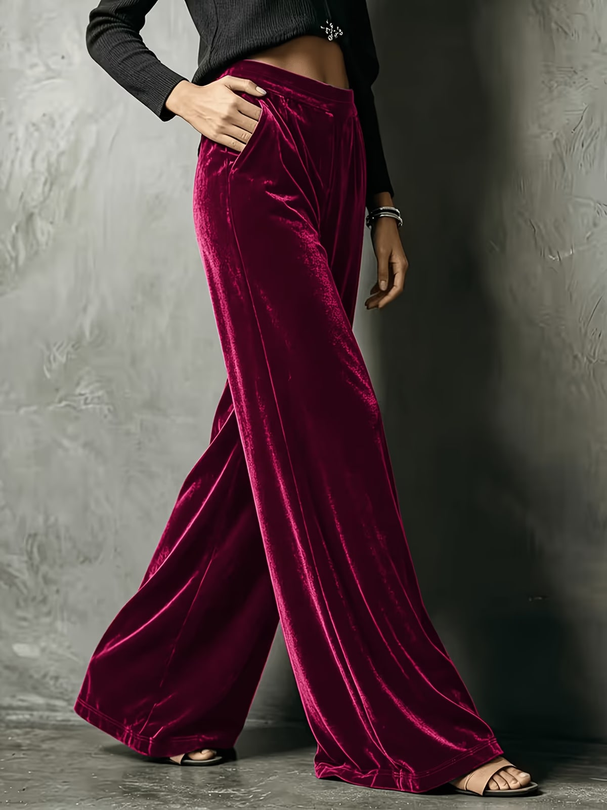 Cybelle | Wine Velvet Palazzo Trousers