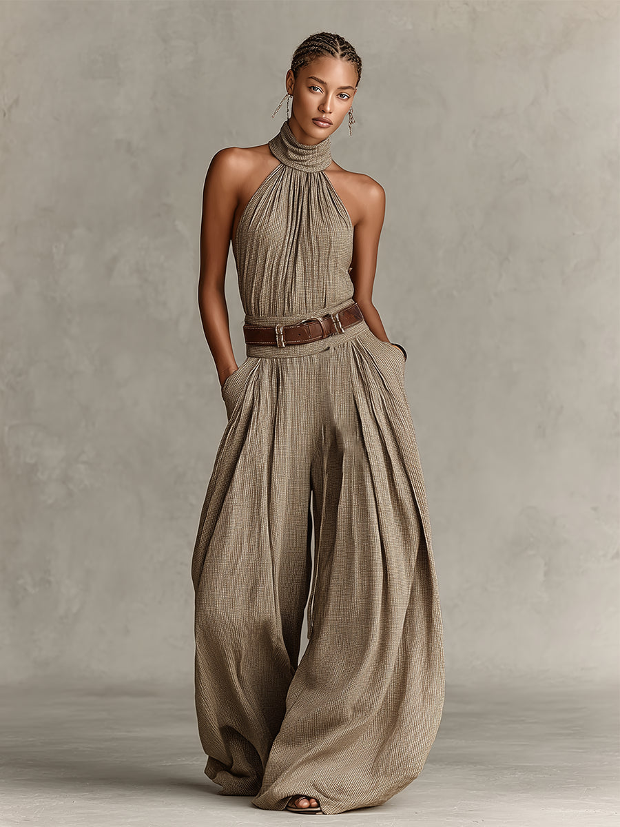 Adriana™ | Wide Leg Halter Neck Boho Jumpsuit