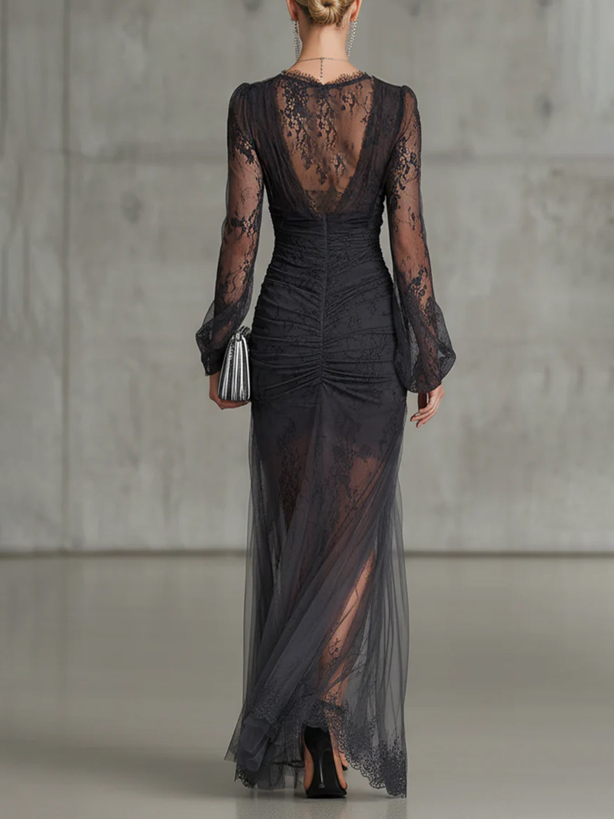 Filippa™ | Long Black Deep V-Neck Evening Gown