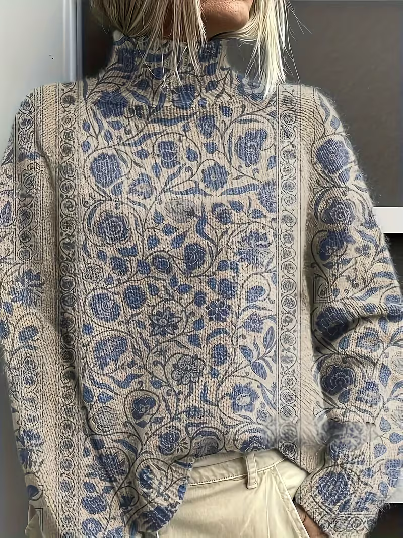 Yveline™ | Porcelain Vine Turtleneck — 1
