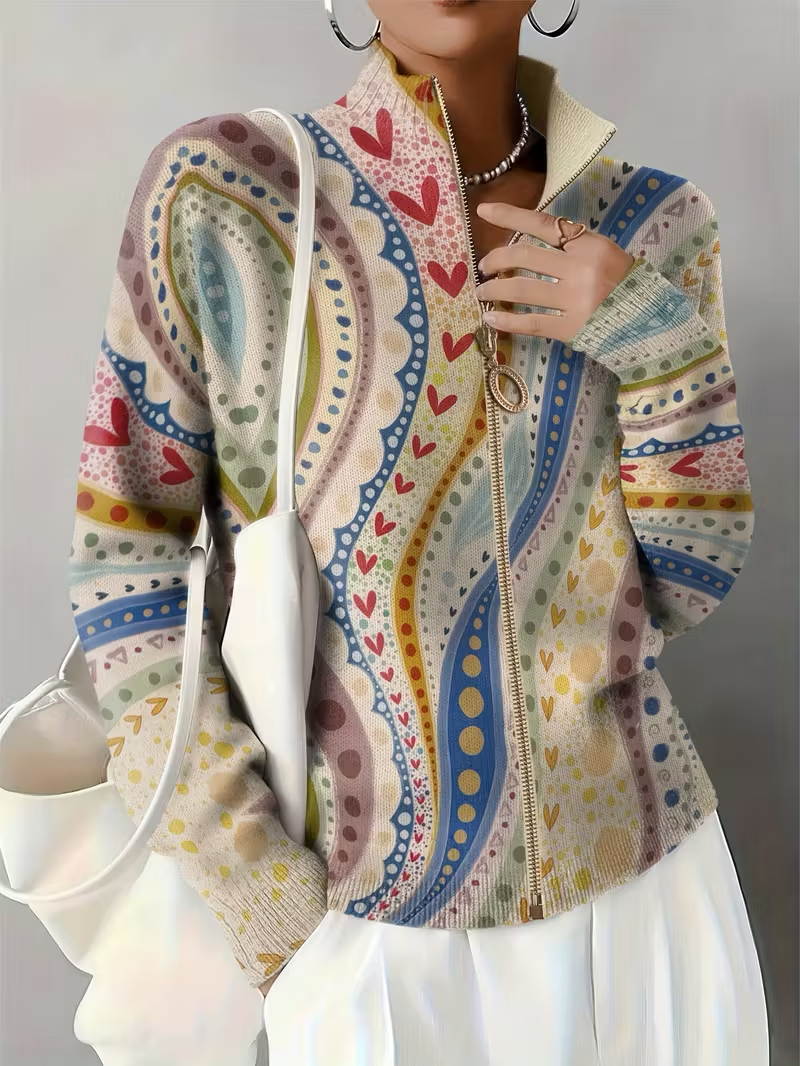 Ambrosine™ | Painted Paisley Zip Cardigan — 1