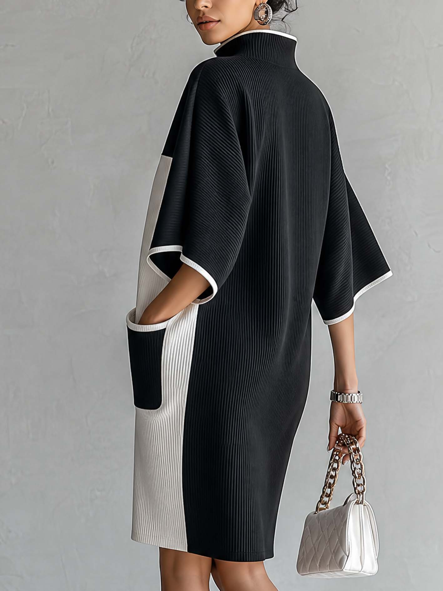 Monceau™ | Color-Block Midi Dress with Batwing Sleeves
