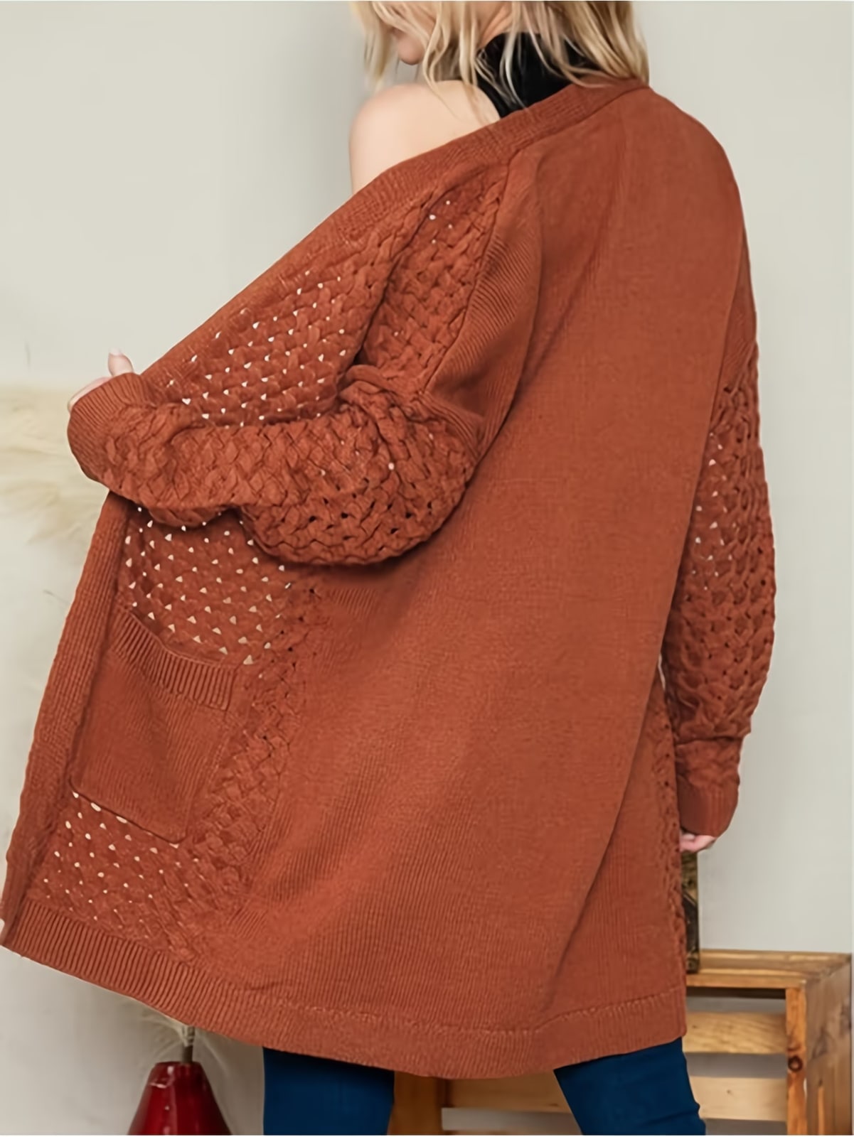 Keeley | Rust Openwork Longline Cardigan