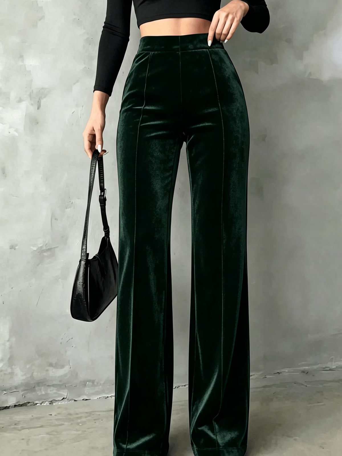 Anneke | Emerald Velvet Wide-Leg Trousers