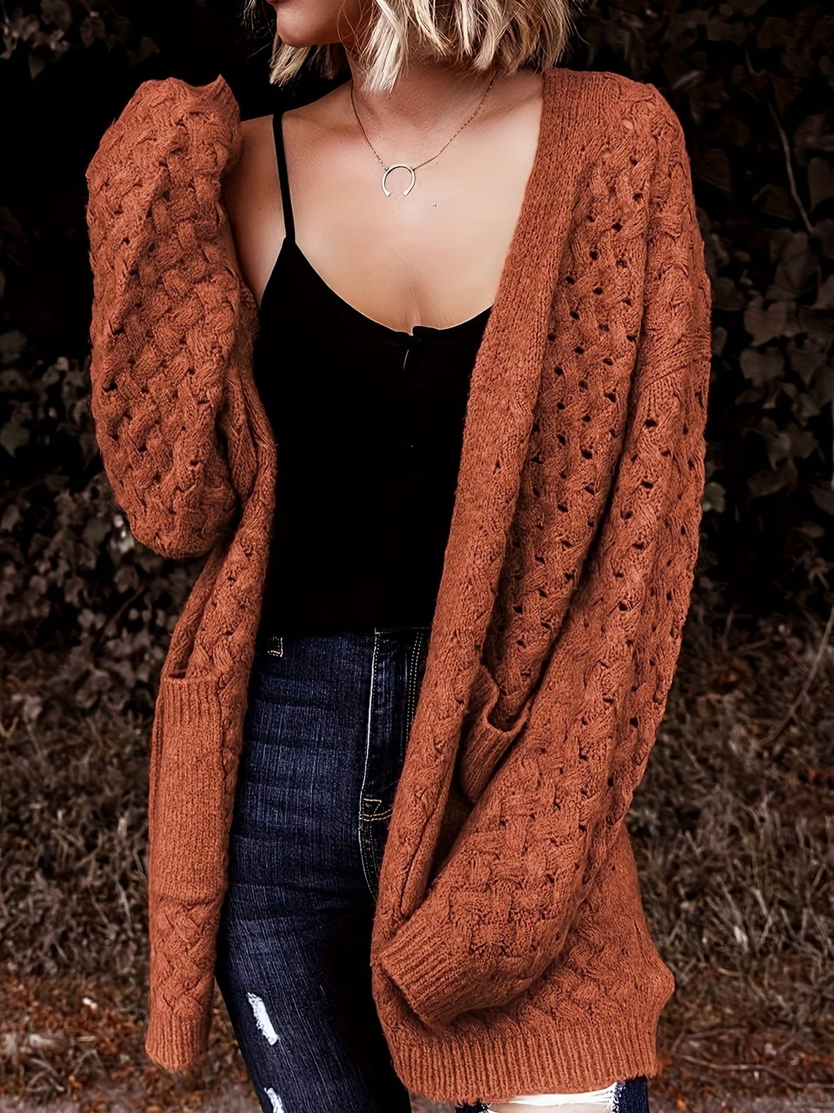 Keeley | Rust Openwork Longline Cardigan