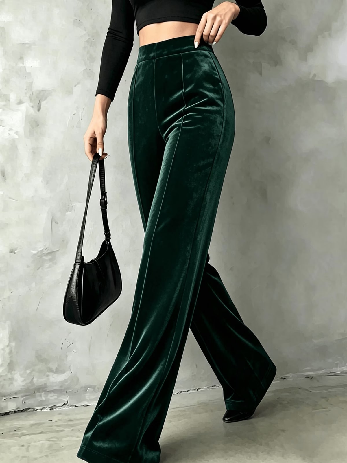 Anneke | Emerald Velvet Wide-Leg Trousers