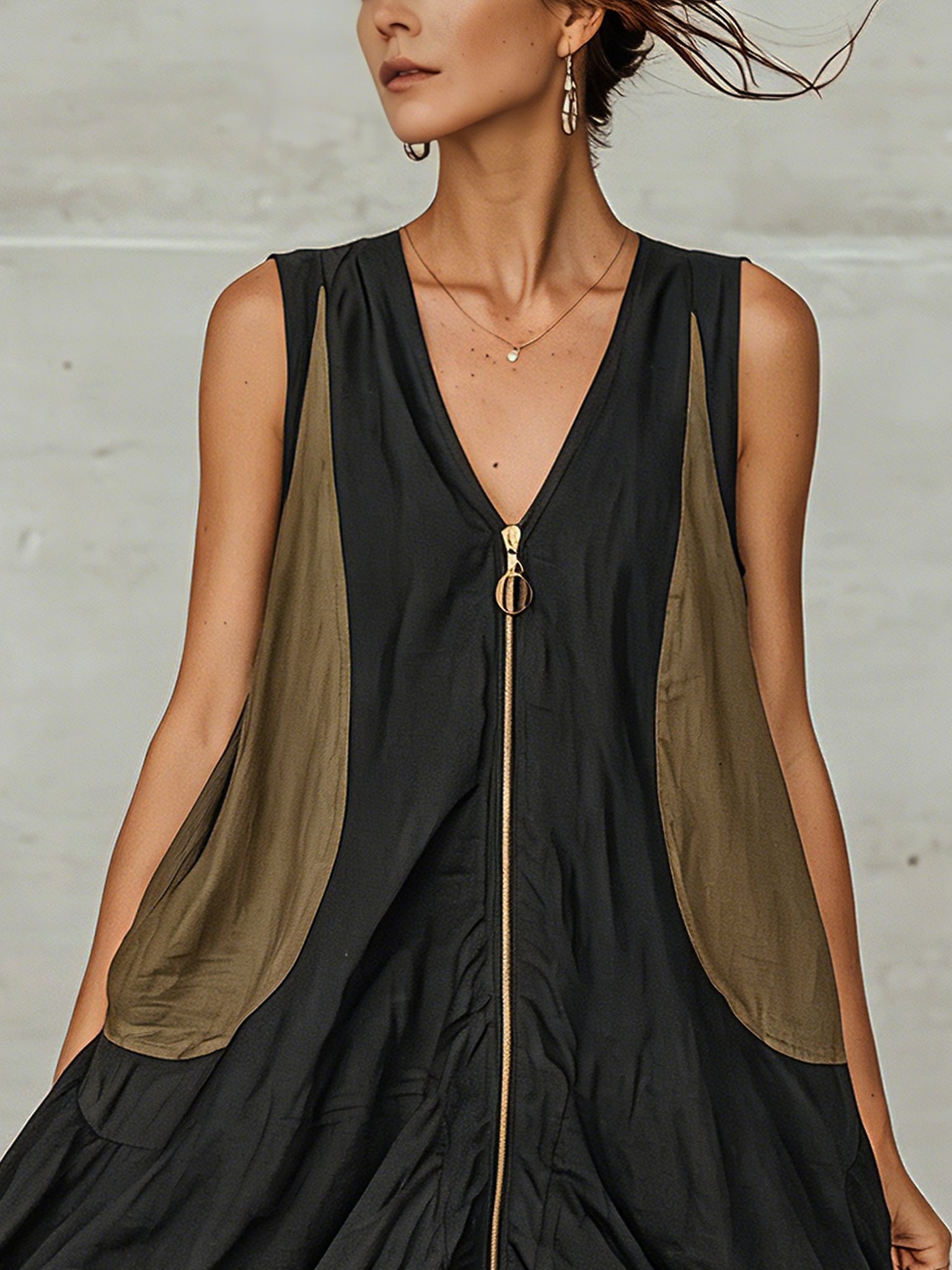 Mirabel™ | Colorblock Zip-Front Mini Tulip Dress