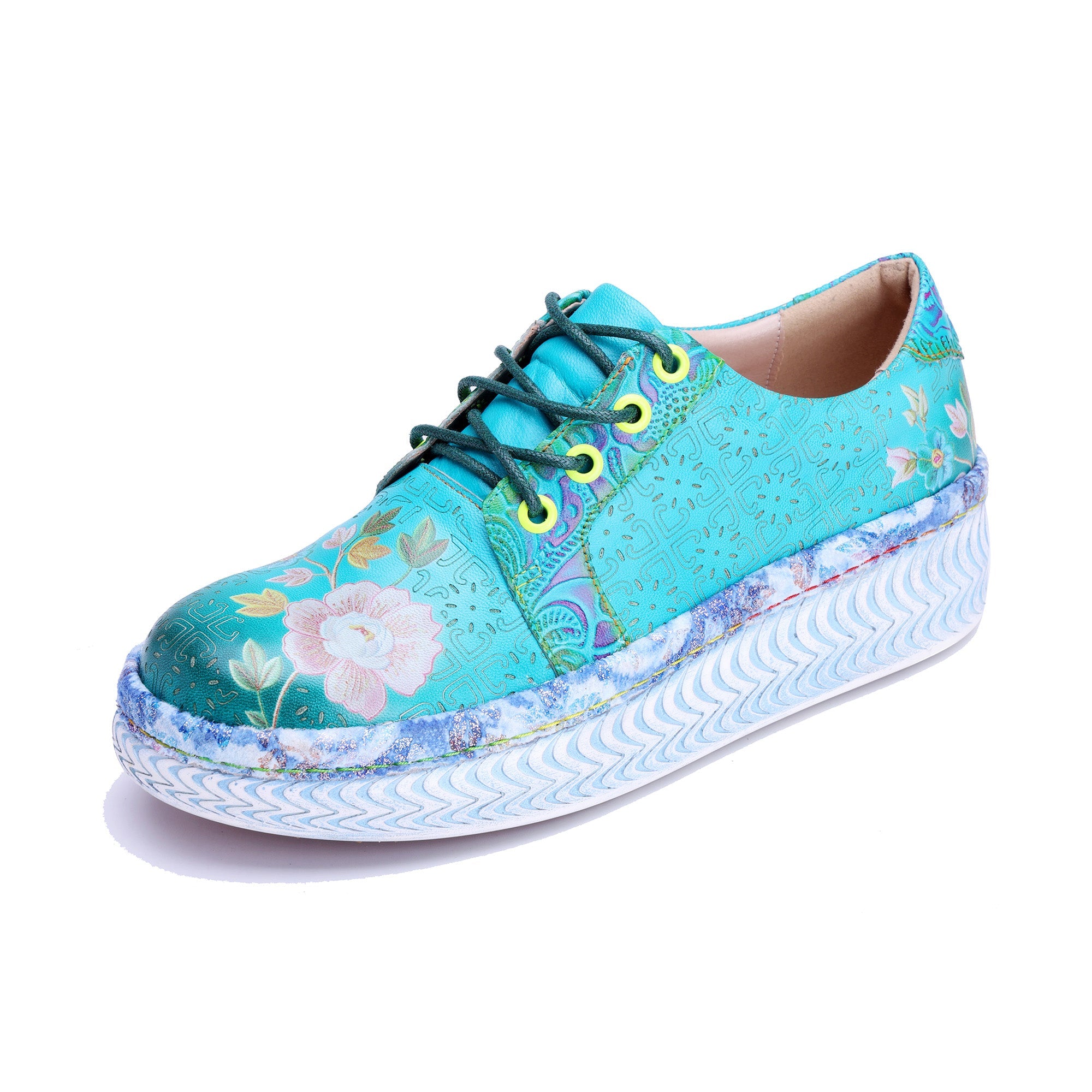 Azzurella™ | Floral Platform Lace-Up Sneakers