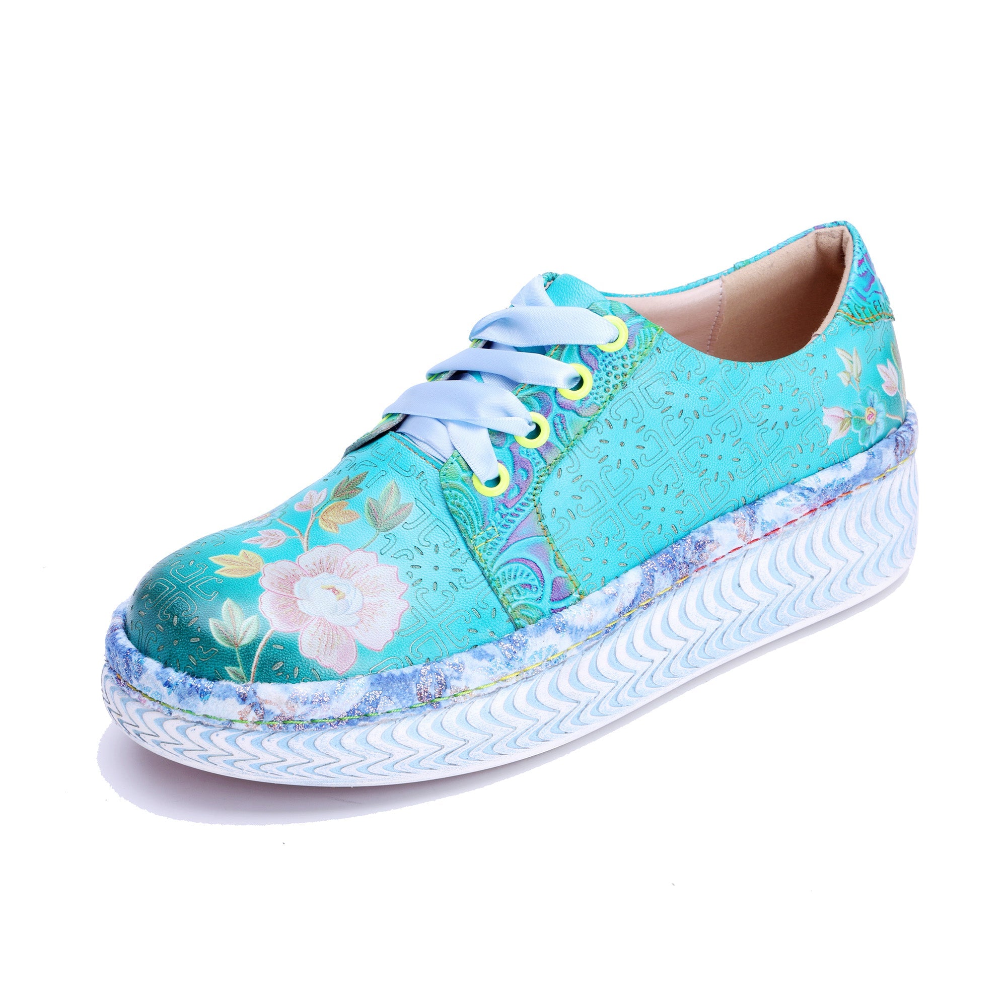 Azzurella™ | Floral Platform Lace-Up Sneakers