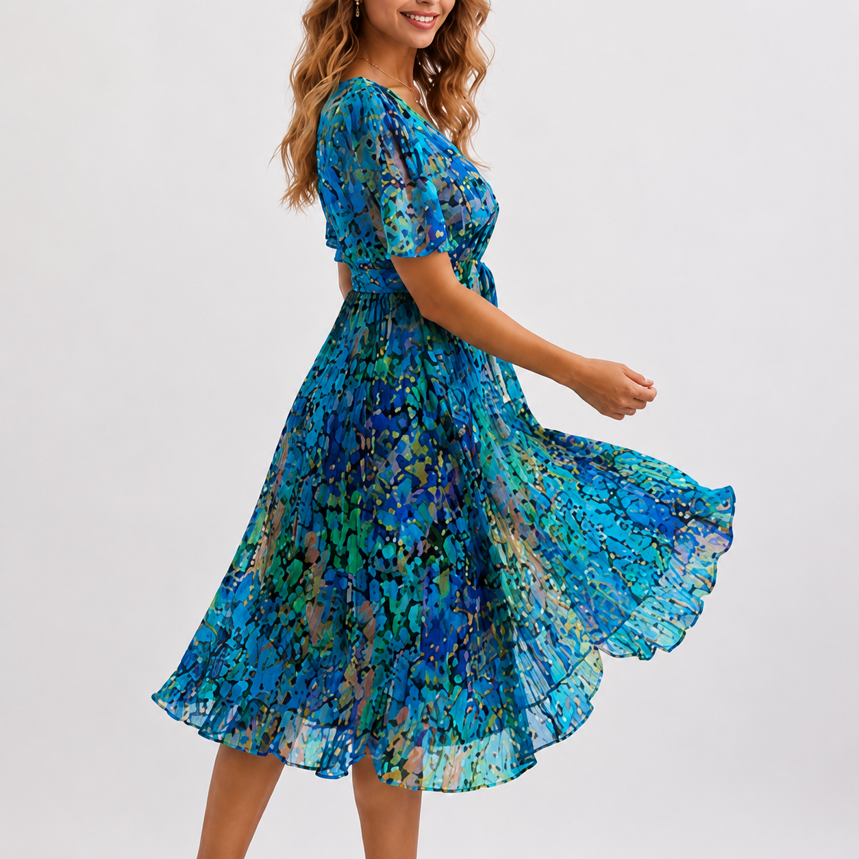 Seraphina™ | Floral Print V-Neck Midi Dress
