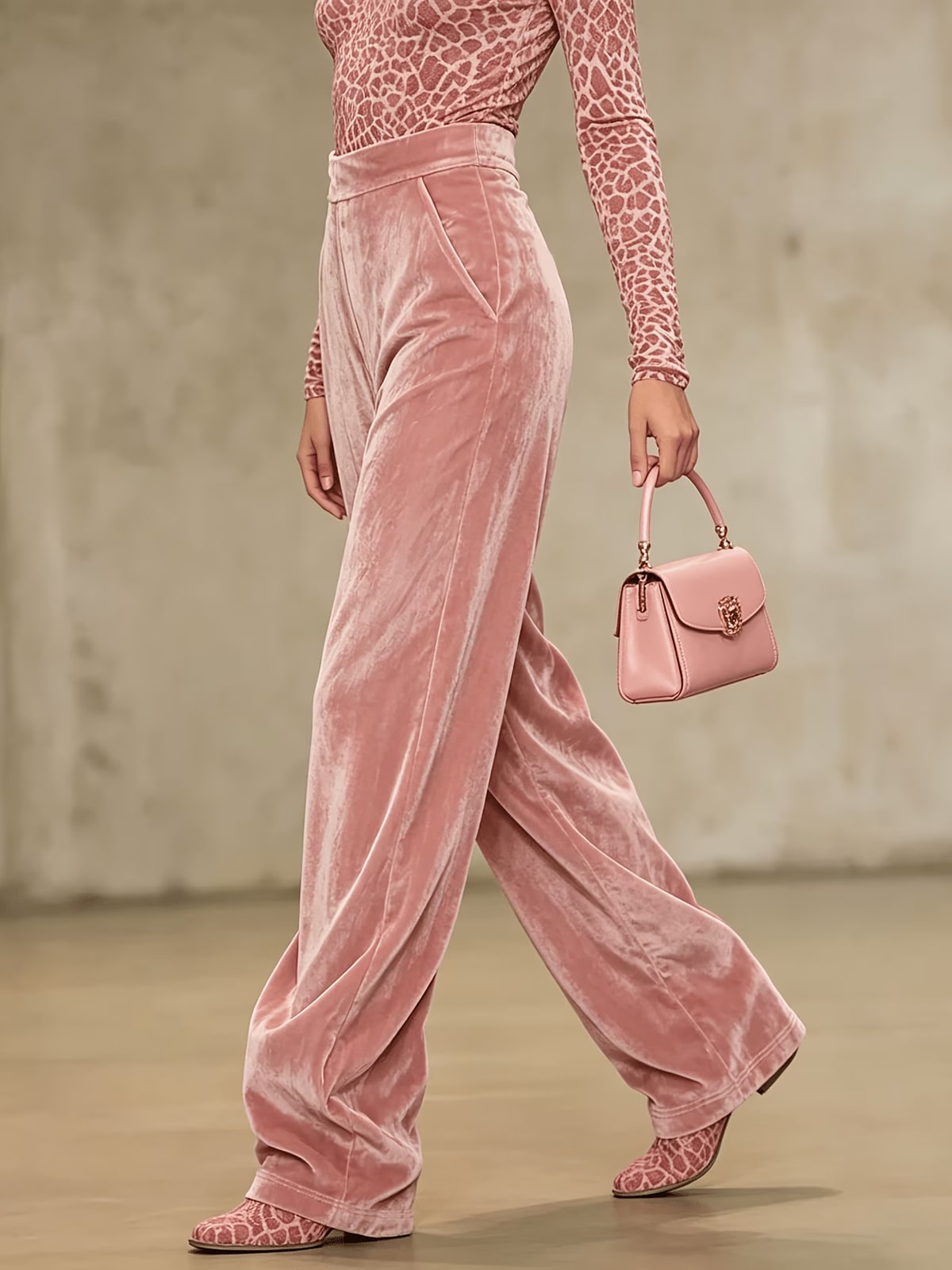 Georgette | Blush Velvet Wide-Leg Trousers