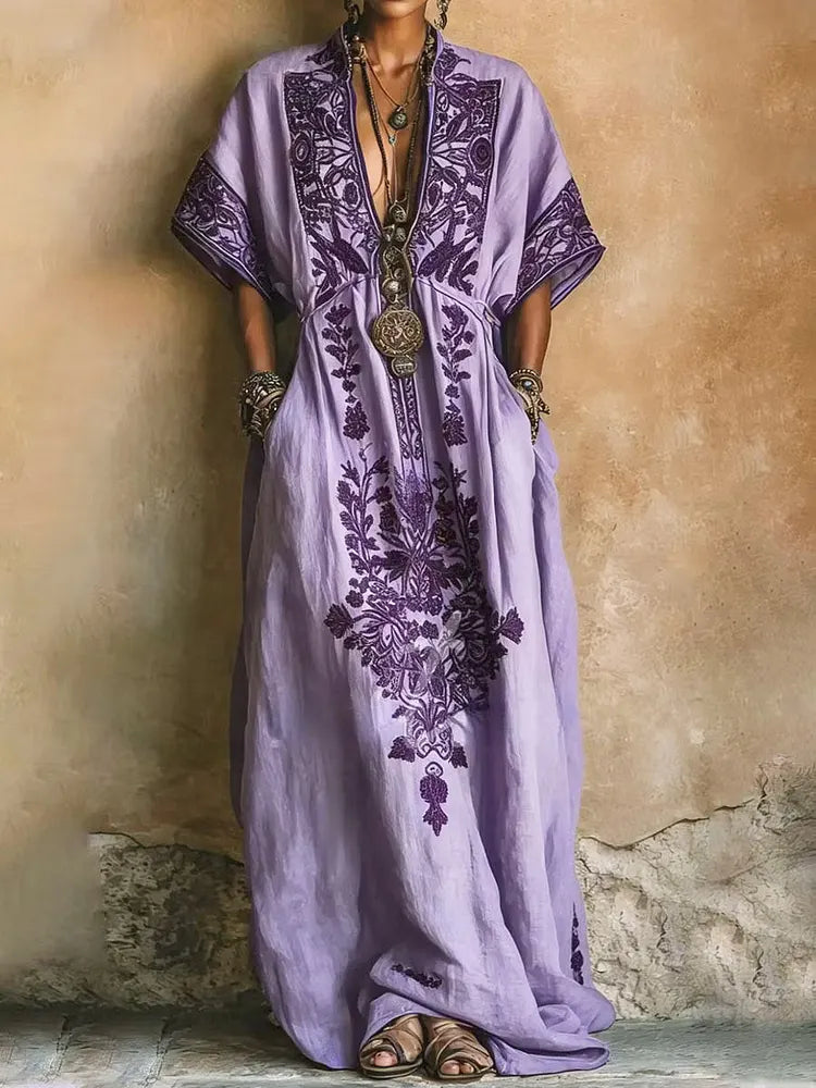 Delphine™ | Ethnic-Art Flowing Maxi Dress
