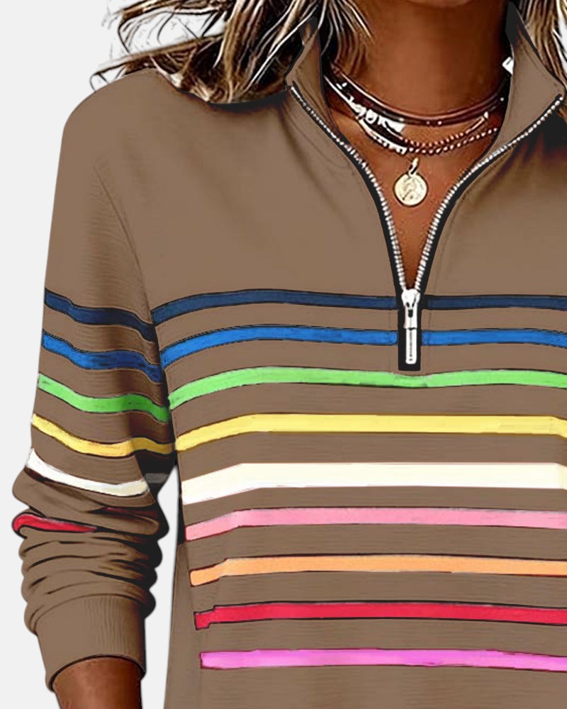 Vyclora™ | Rainbow Striped Half-Zip Sweatshirt