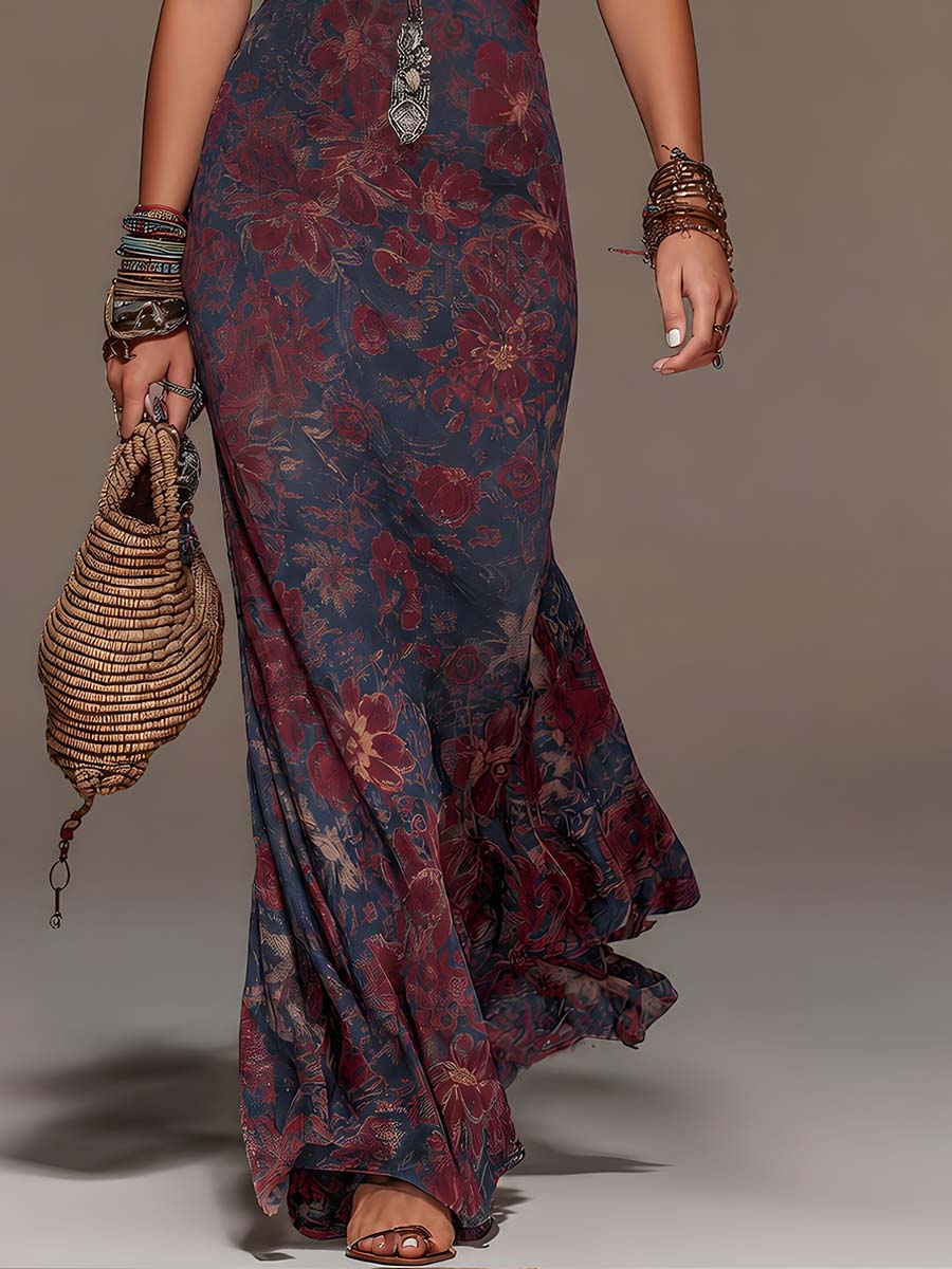 Nicolassa™ | Lace Halterneck Floral Fishtail Maxi Dress