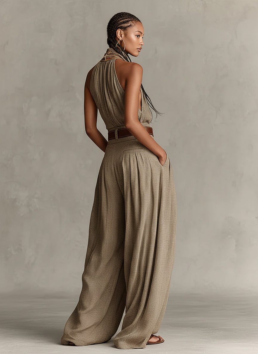 Adriana™ | Wide Leg Halter Neck Boho Jumpsuit
