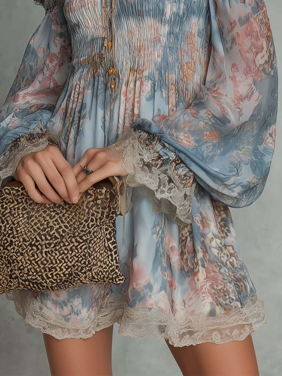 Dawnflora™ | Off-Shoulder Smocked Mini Dress with Romantic Floral Print