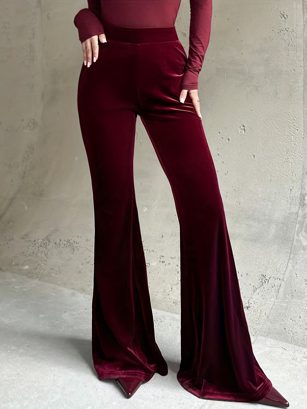 Carmine | Wine Velvet Flared Trousers