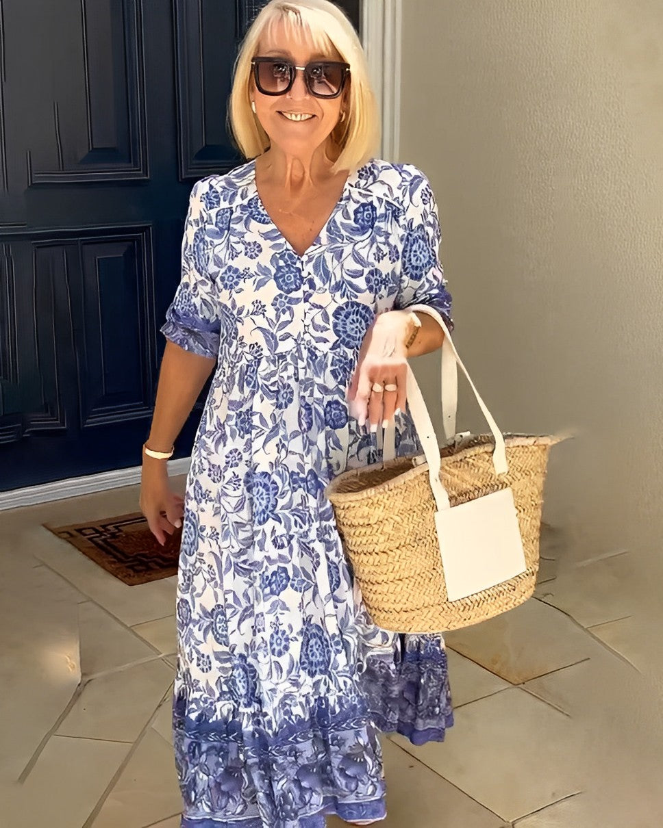 Lucinda™ | Floral V-Neck Midi Dress