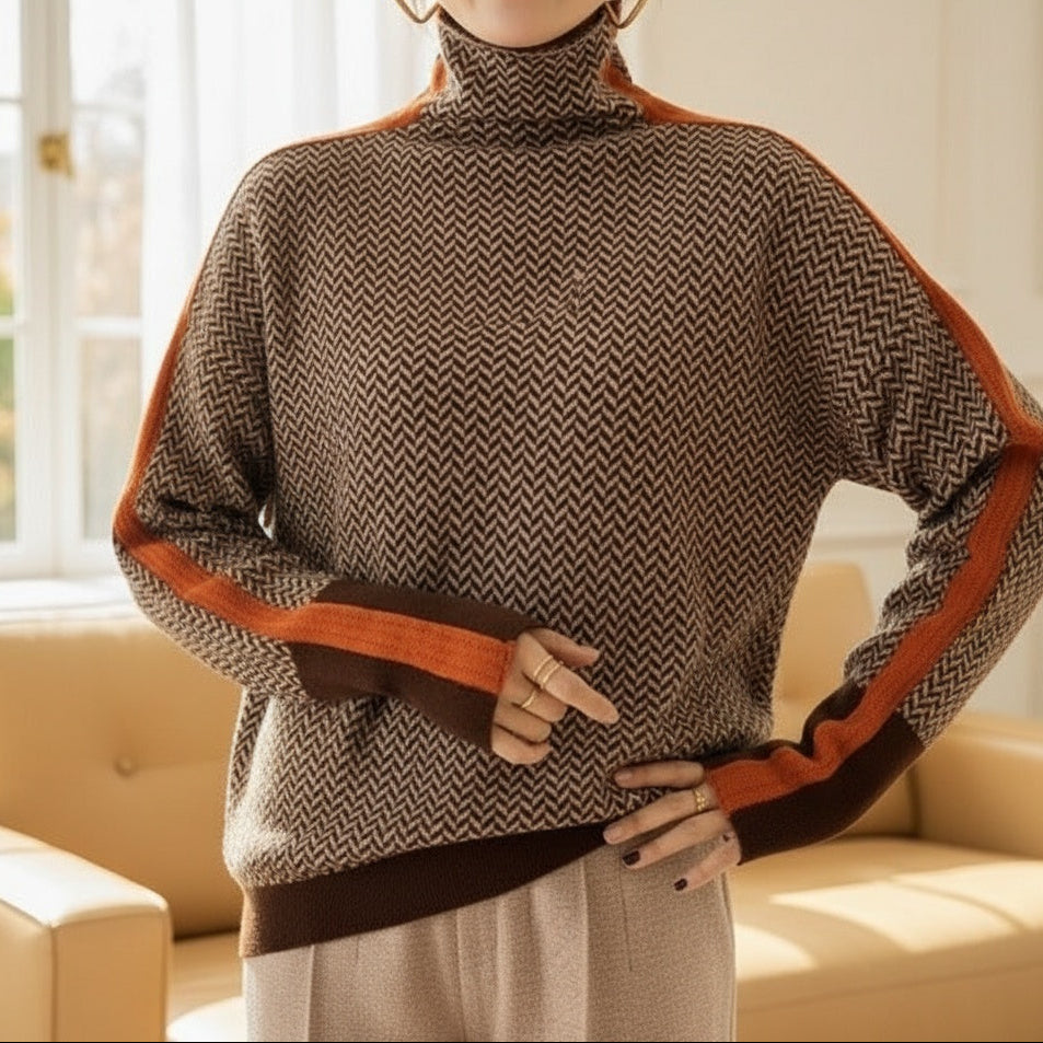 Clivona™ | Herringbone Turtleneck Sweater