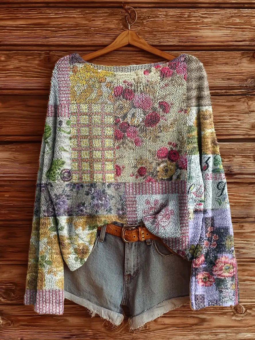 Bluebelle™ | Vintage Floral Collage Print Sweater