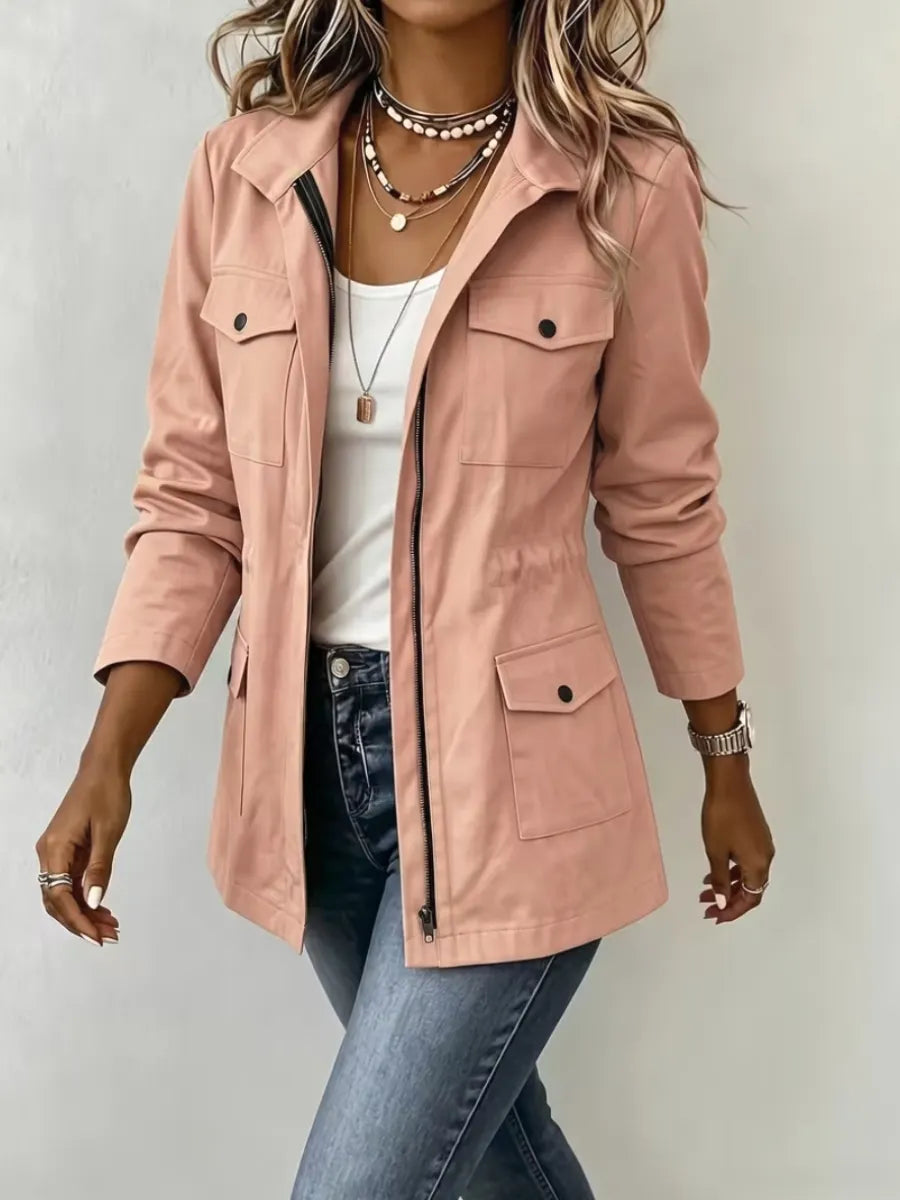 Freya | Jacket Zip Up Military Coat with Pockets