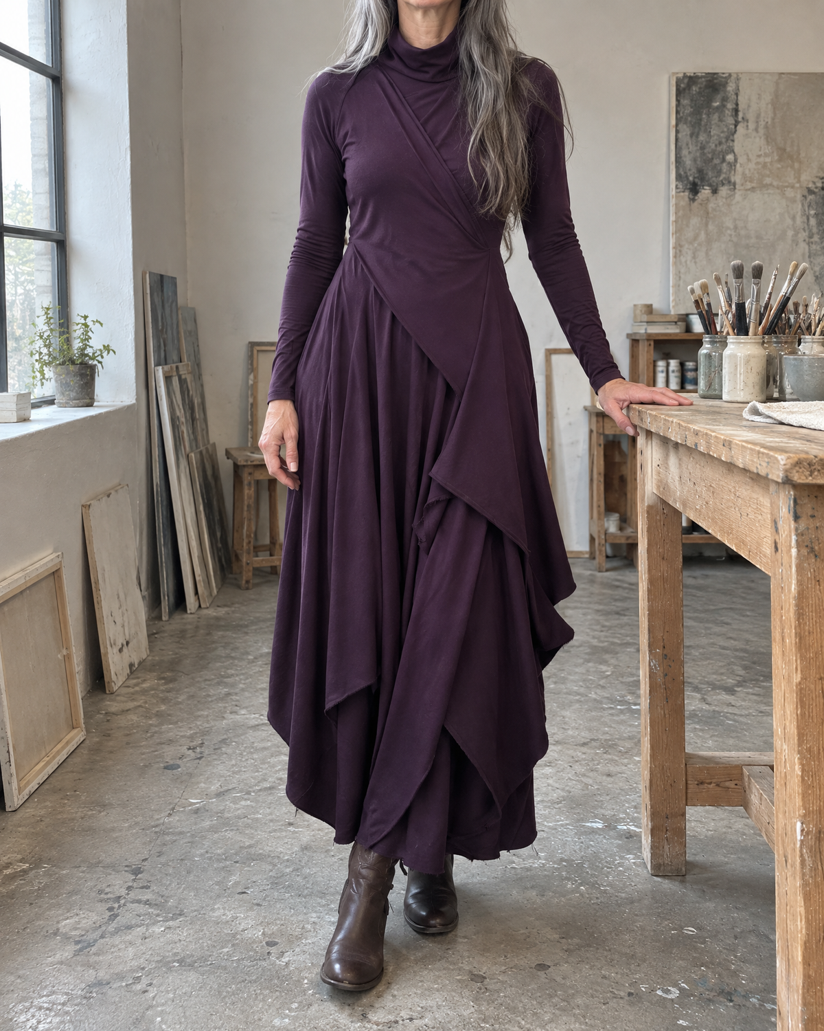 Josefine™ | Draped Turtleneck Maxi Dress