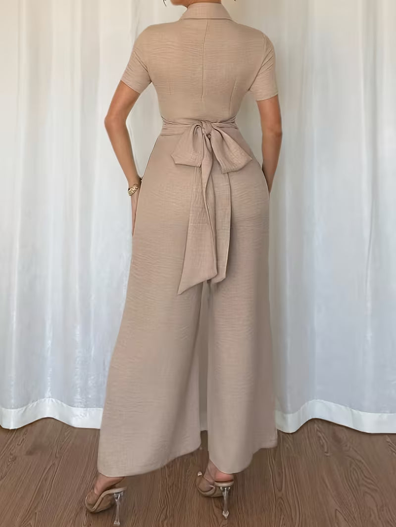 Rexelle™ | Elegant Collared Wide Leg Jumpsuit