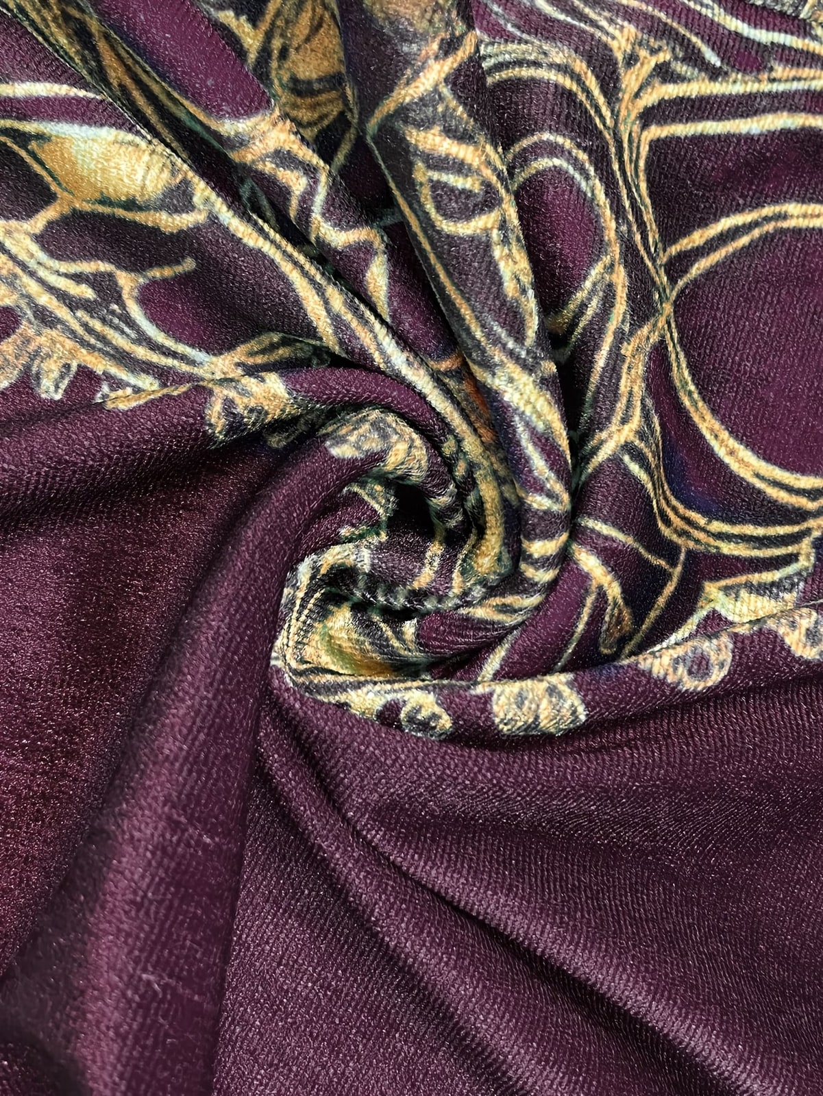 Grisella | Plum Paisley Velvet Palazzo Trousers