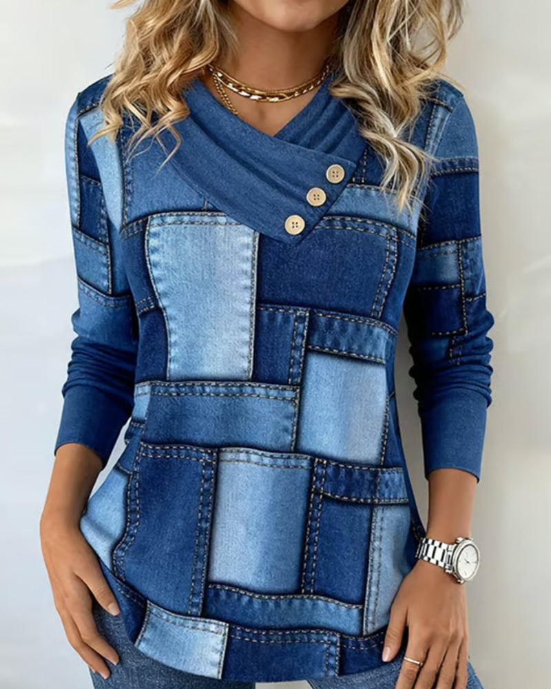 Avora™ | Long Sleeve V-Neck Button-Accent Top