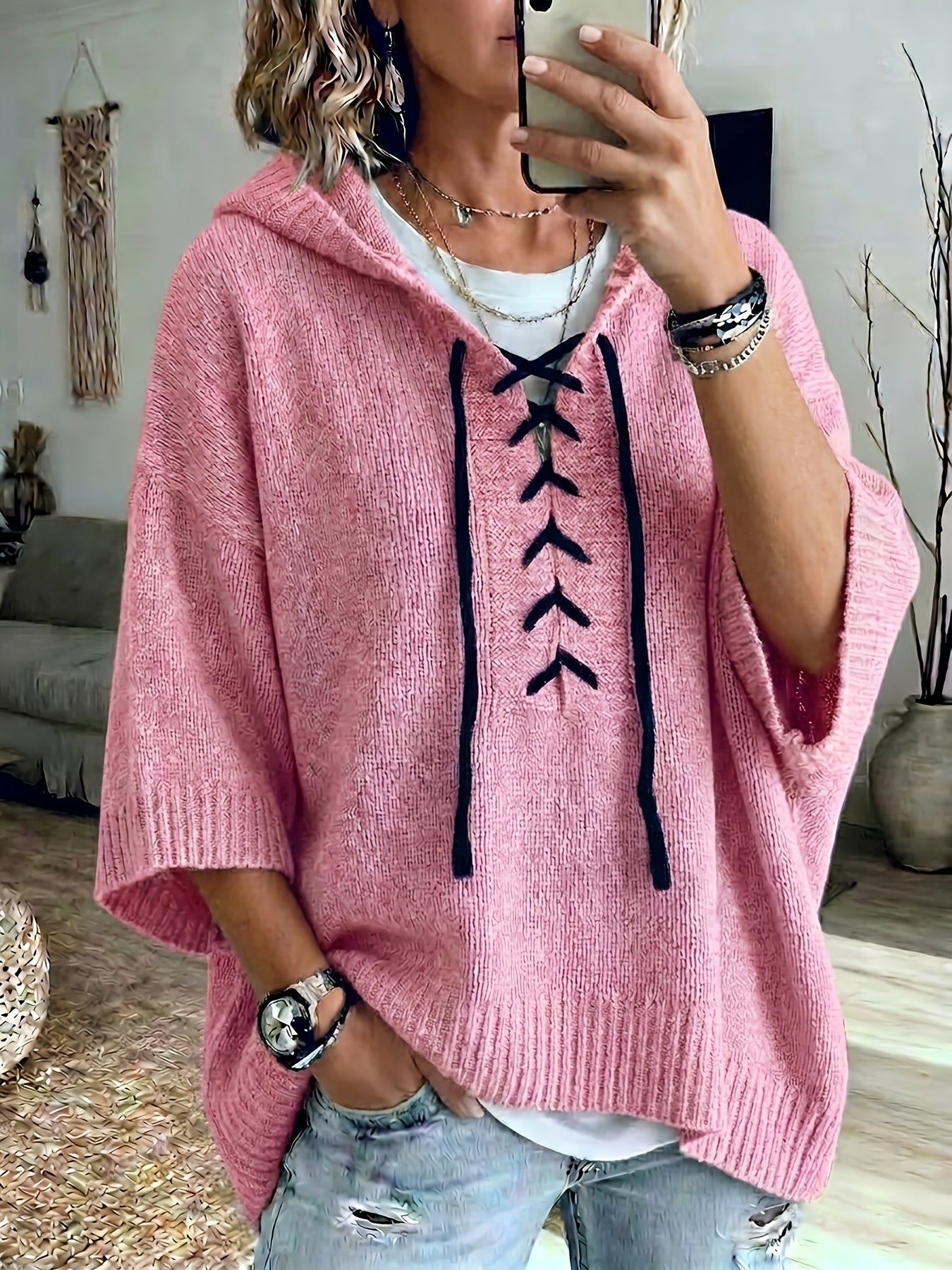 Bexley™ | Lace-Up Batwing Hooded Pullover