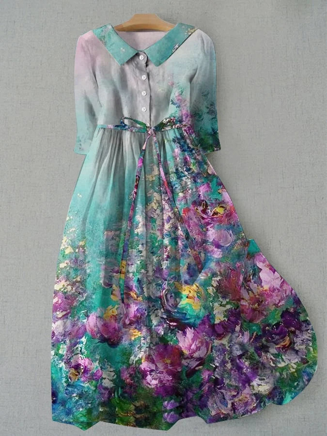 Novaline™ | Lace-Up Waist Floral Print Dress