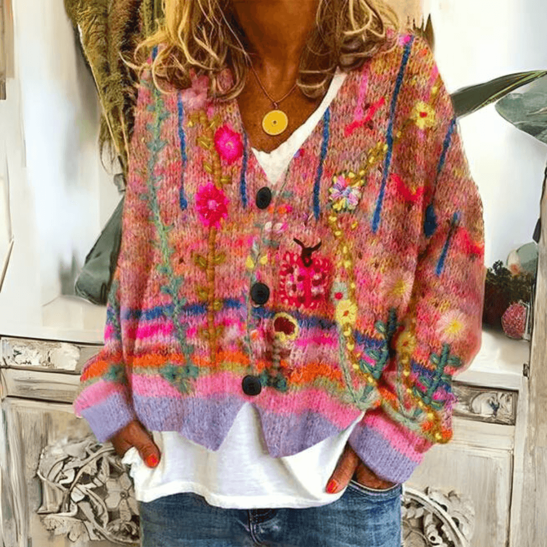 Marguerite™ | Embroidered Floral Knit Cardigan