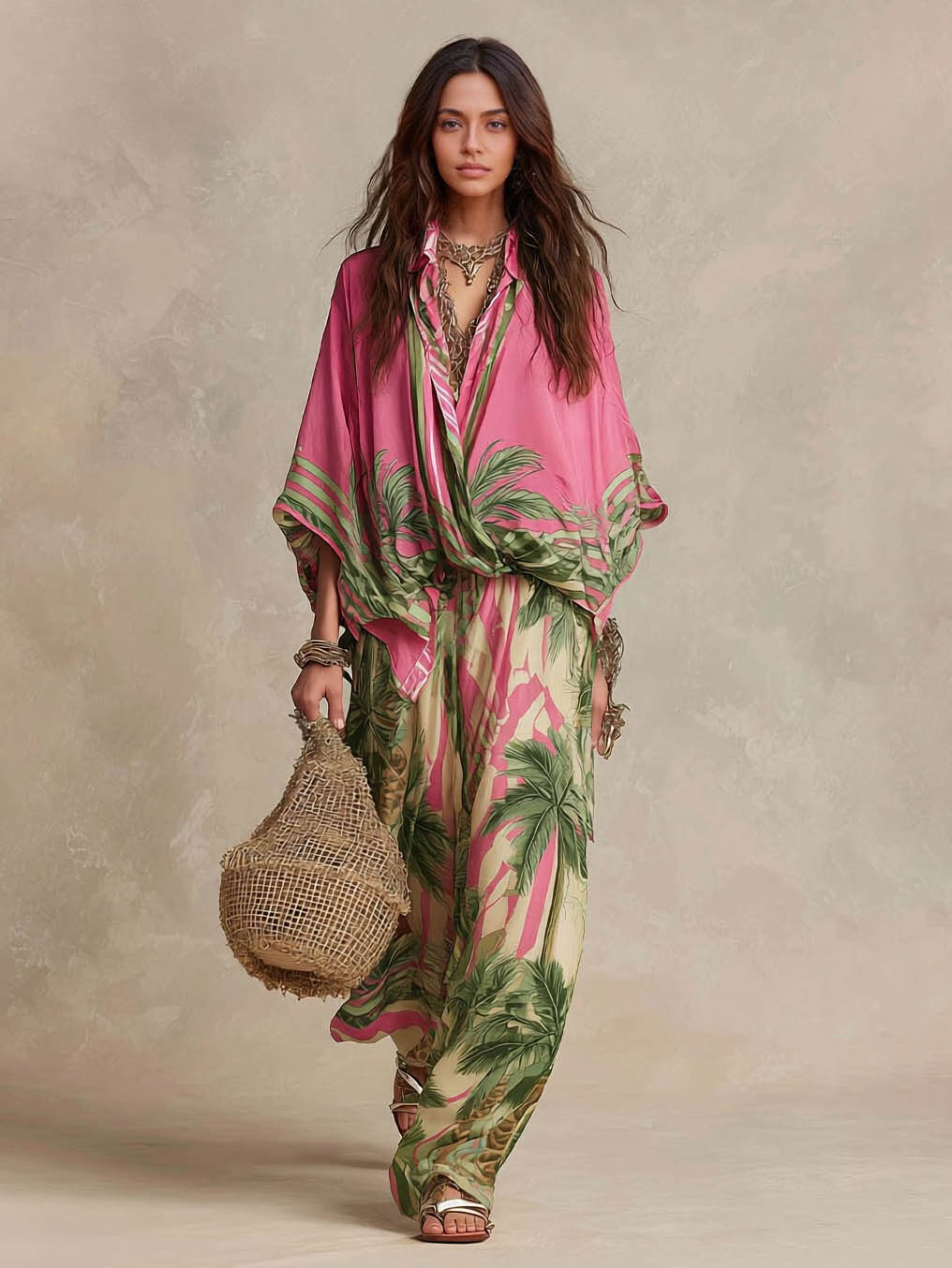 Calliope™ | Tropical Print Flowy Top & Wide-Leg Two-Piece Set