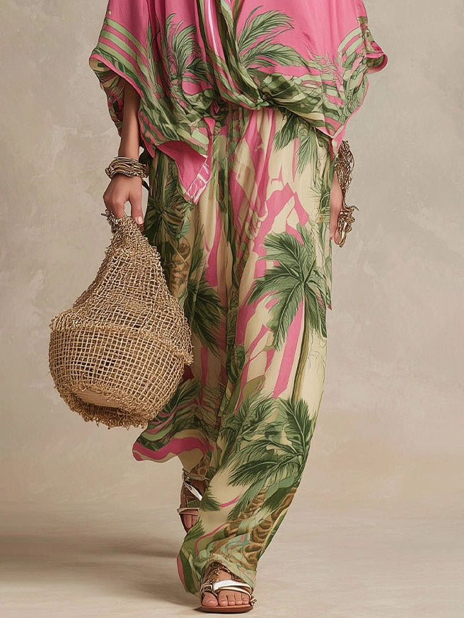 Calliope™ | Tropical Print Flowy Top & Wide-Leg Two-Piece Set