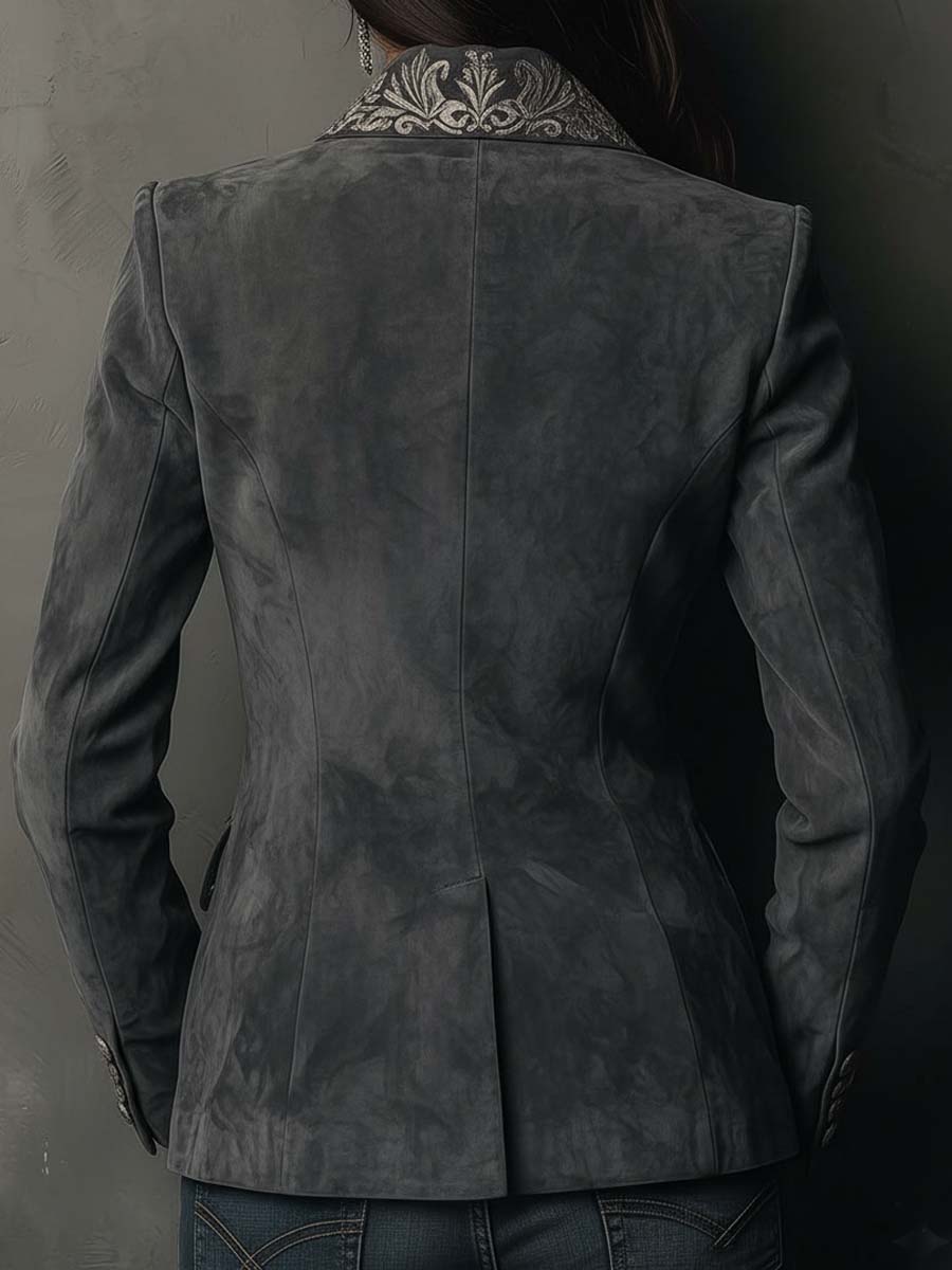 Paveline™ | Charcoal Taupe Embossed Floral Blazer