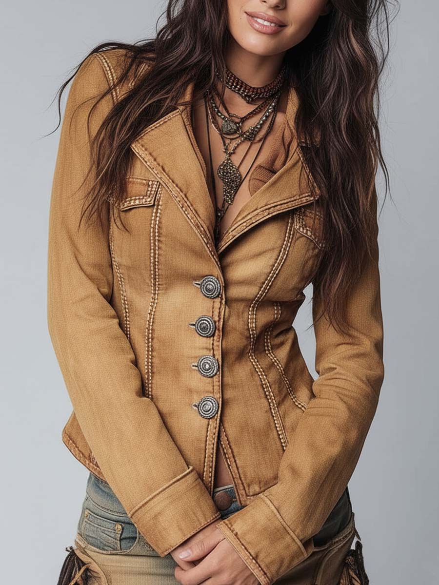 Jovaine™ | Slim-Fit Vintage-Style Washed Jacket
