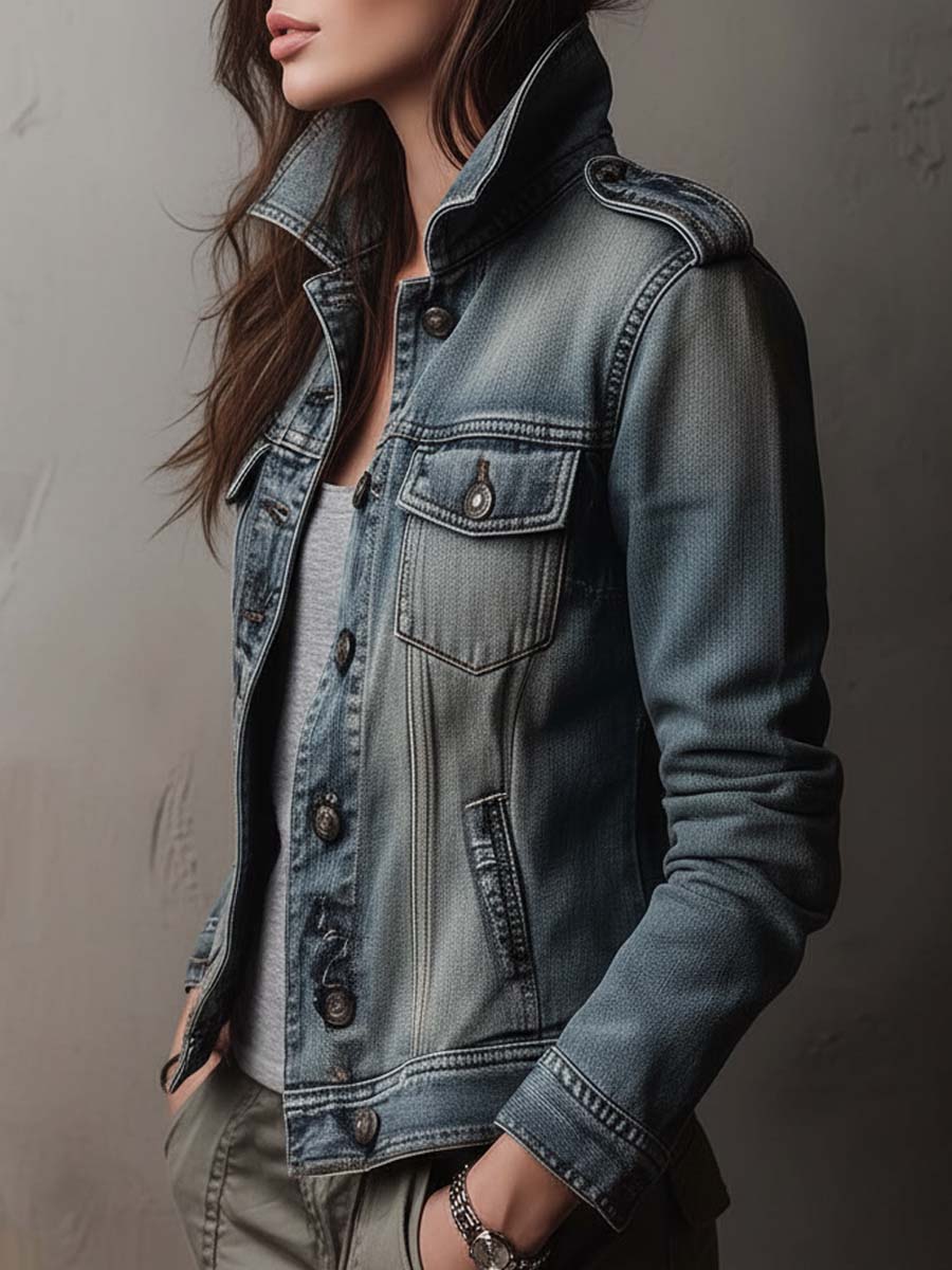 Treva™ | Washed & Faded Utility Jacket With Epaulettes